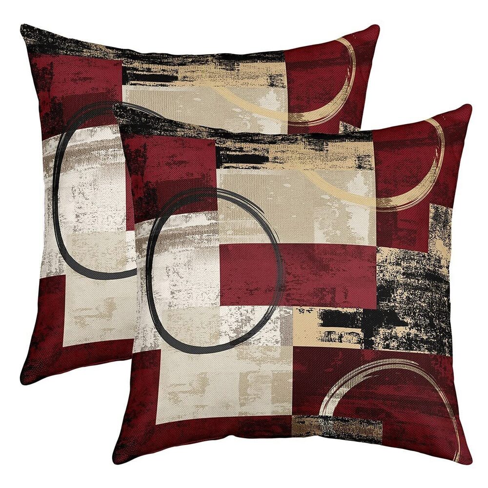 9155 Set of 2 Red Ombre Art Throw Pillow Covers Modern Retro Circular